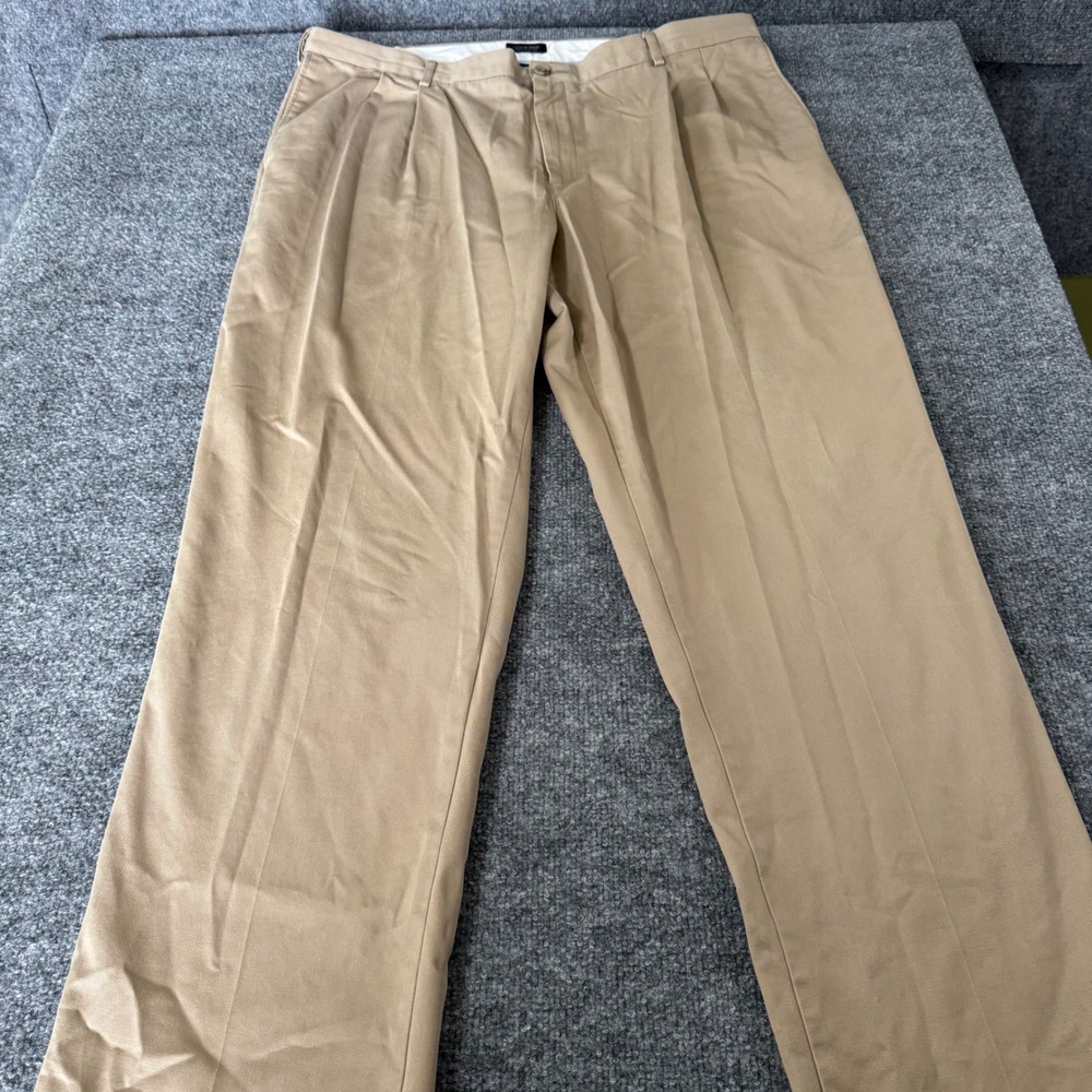Lands End Chinos Men 40x32 Pleated Khaki Pants Traditional Fit Tan Grandpacore